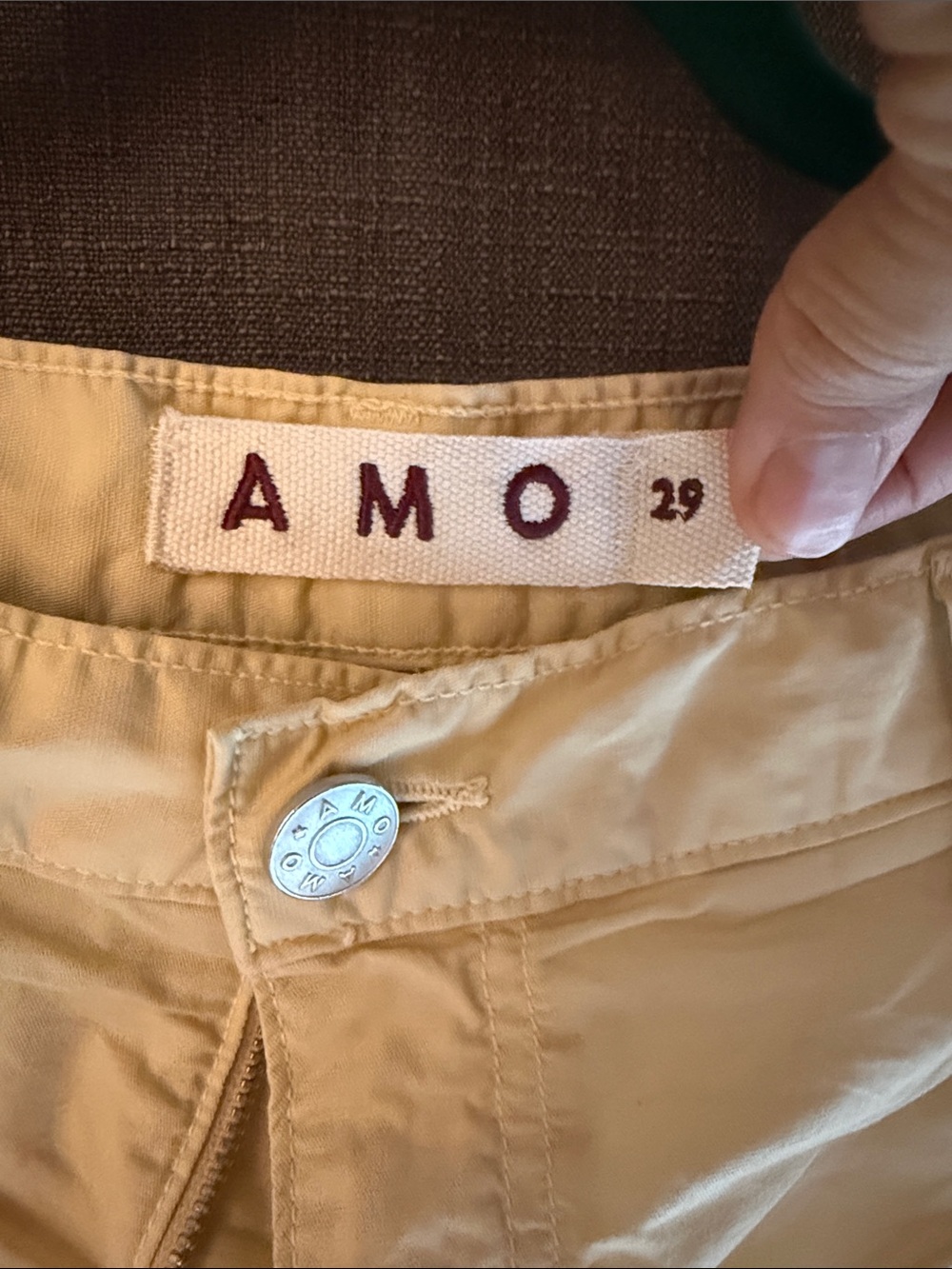 AMO Kids Tan Utility Shorts with Logo Button